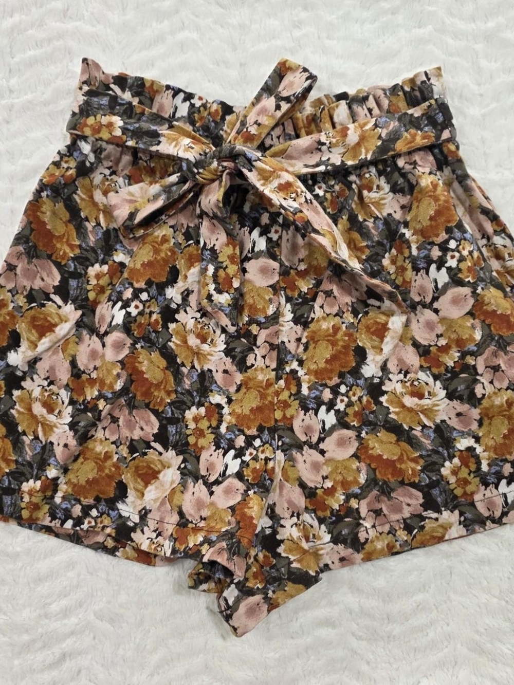 wild fable Floral High-Waist Tie-Belt Shorts - Pink & Brown